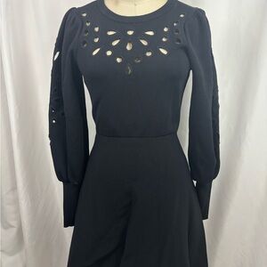Express Black Ribbed Cutout Puff Sleeve Dress Small